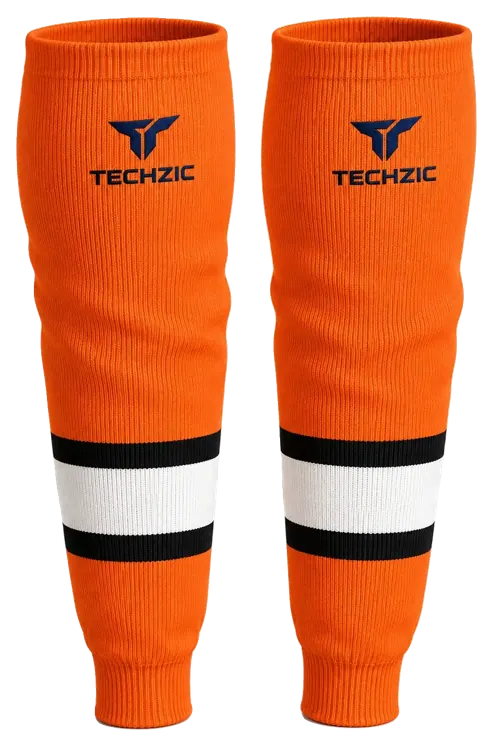 TECHZIC Knit Hockey Socks - K630-000 in Orange / Black / White