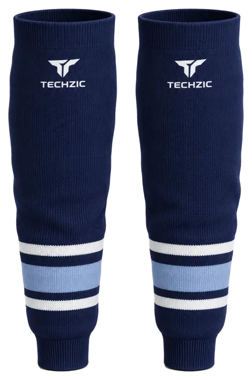 TECHZIC Knit Hockey Socks - K630-000 in Navy / White / Light Blue · Design 1