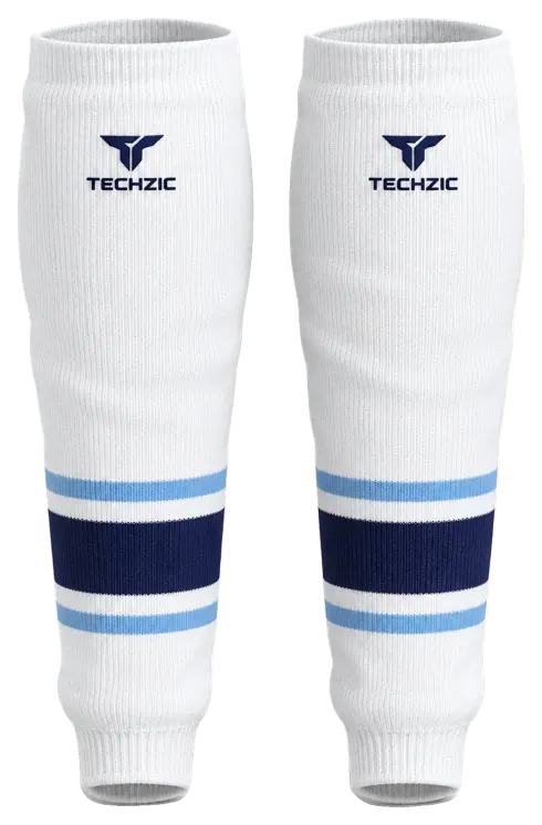 TECHZIC Knit Hockey Socks - K630-000 in White / Light Blue / Navy