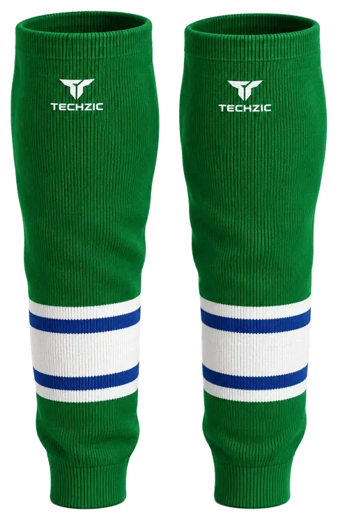 TECHZIC Knit Hockey Socks - K630-000 in Kelly Green / White / Royal Blue