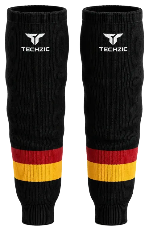 TECHZIC Knit Hockey Socks - K630-000 in Black / Red / Gold