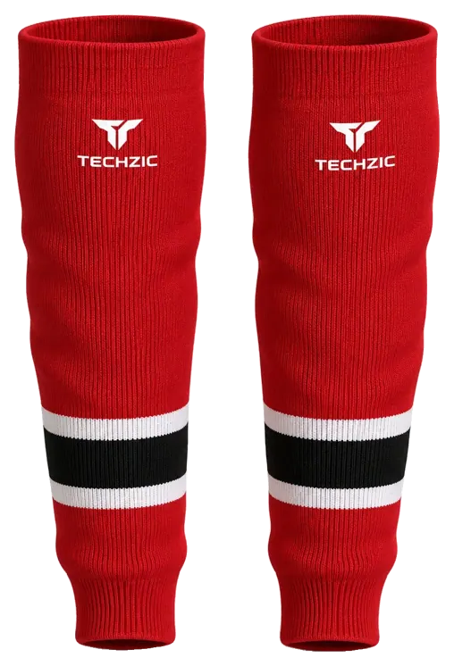 TECHZIC Knit Hockey Socks - K630-000 in Red / White / Black · Design 2