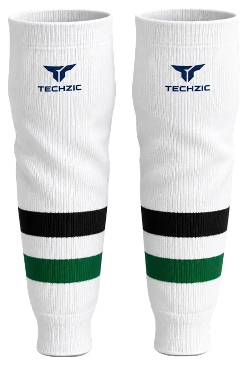 TECHZIC Knit Hockey Socks - K630-000 in White / Black / Kelly Green