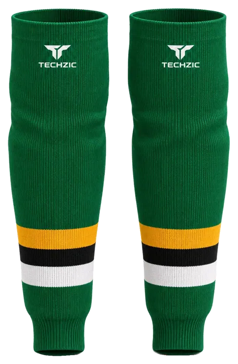 TECHZIC Knit Hockey Socks - K630-000 in Kelly Green / Gold / Black / White