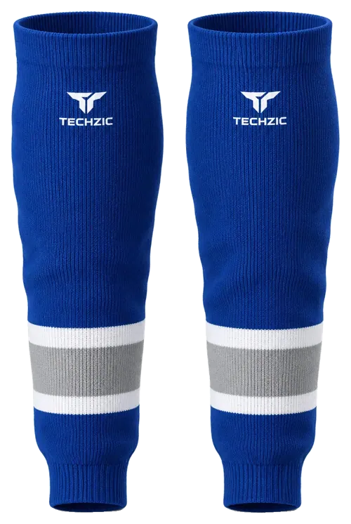 TECHZIC Knit Hockey Socks - K630-000 in Royal Blue / White / Grey