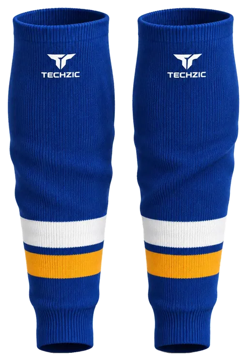 TECHZIC Knit Hockey Socks - K630-000 in Royal Blue / White / Gold
