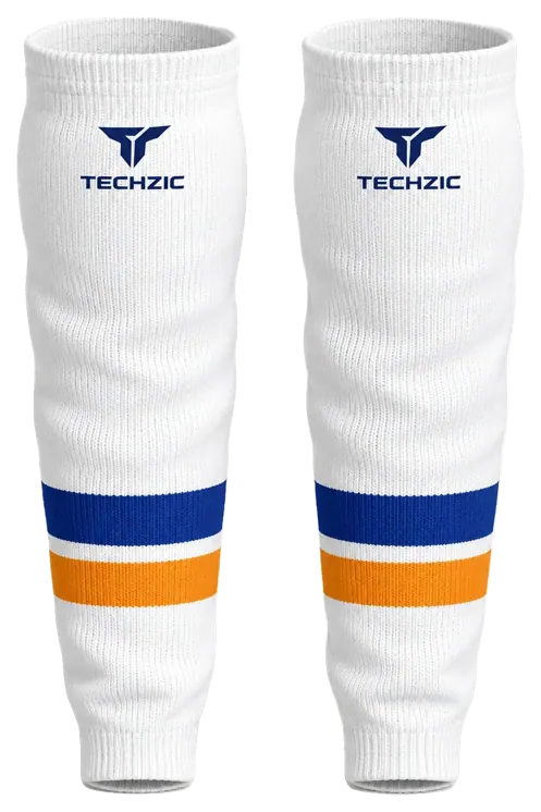 TECHZIC Knit Hockey Socks - K630-000 in White / Royal Blue / Gold