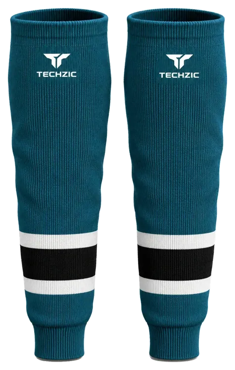 TECHZIC Knit Hockey Socks - K630-000 in Teal / White / Black