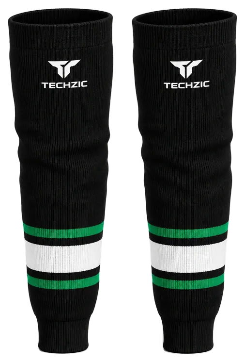 TECHZIC Knit Hockey Socks - K630-000 in Black / Kelly Green / White