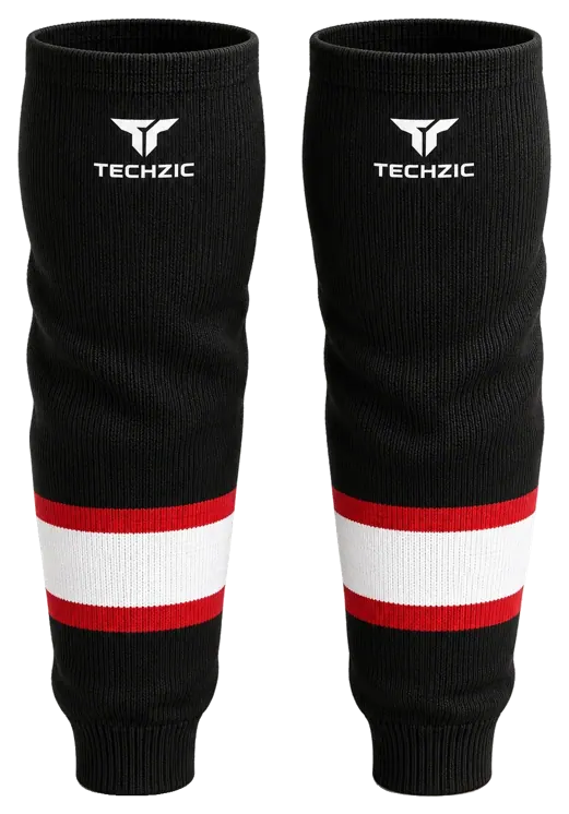 TECHZIC Knit Hockey Socks - K630-000 in Black / Red / White · Design 1