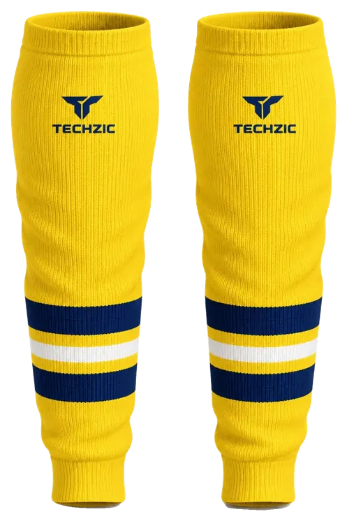 TECHZIC Knit Hockey Socks - K630-000 in Maize / Navy / White