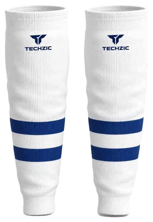 TECHZIC Knit Hockey Socks - K630-000 in White / Royal Blue · Design 2