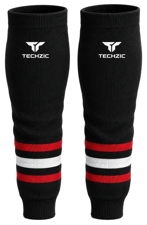 TECHZIC Knit Hockey Socks - K630-000 in Black / Red / White · Design 2
