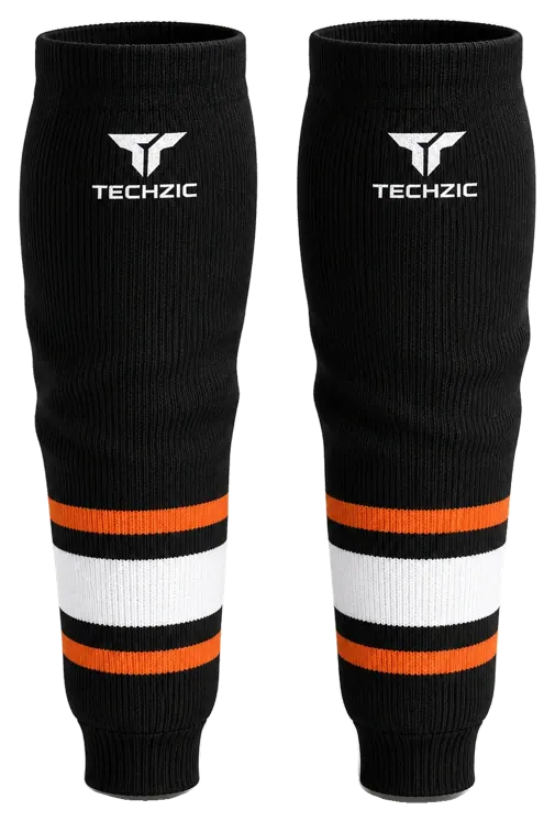 TECHZIC Knit Hockey Socks - K630-000 in Black / Orange / White