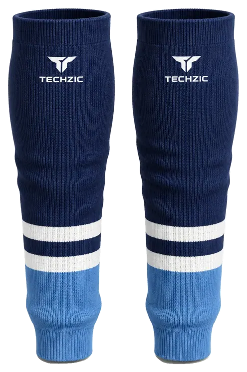 TECHZIC Knit Hockey Socks - K630-000 in Navy / White / Light Blue · Design 2