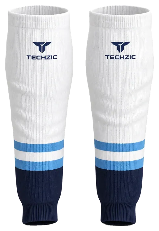 TECHZIC Knit Hockey Socks - K630-000 in White / Sky Blue / Navy