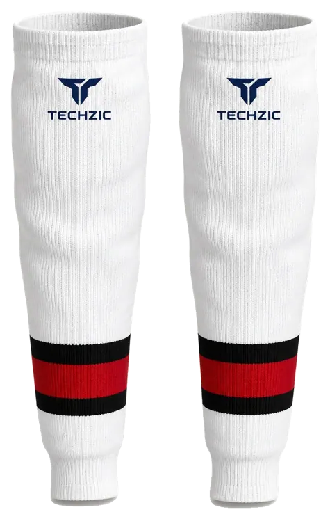 TECHZIC Knit Hockey Socks - K630-000 in White / Black / Red · Design 2