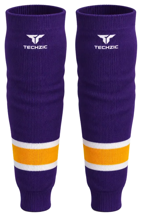 TECHZIC Knit Hockey Socks - K630-000 in Purple / White / Gold