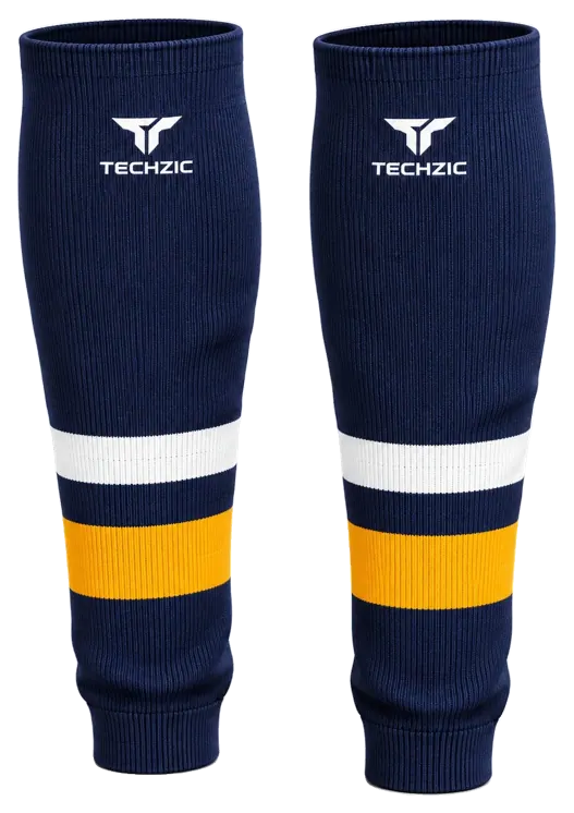 TECHZIC Knit Hockey Socks - K630-000 in Navy / White / Gold