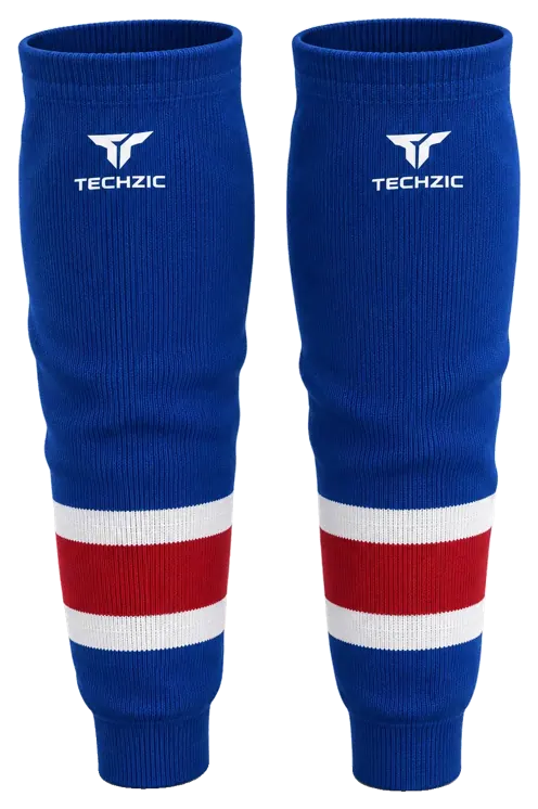 TECHZIC Knit Hockey Socks - K630-000 in Royal Blue / White / Red · Design 2