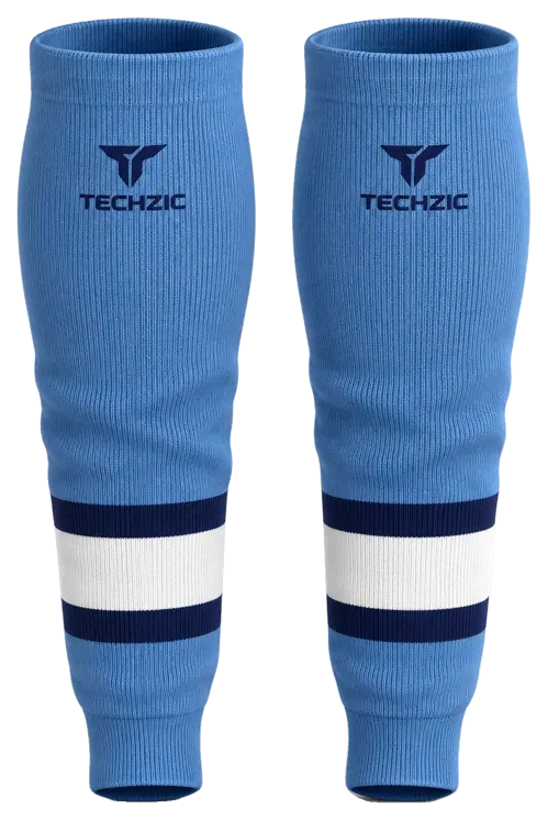 TECHZIC Knit Hockey Socks - K630-000 in Sky Blue / Navy / White