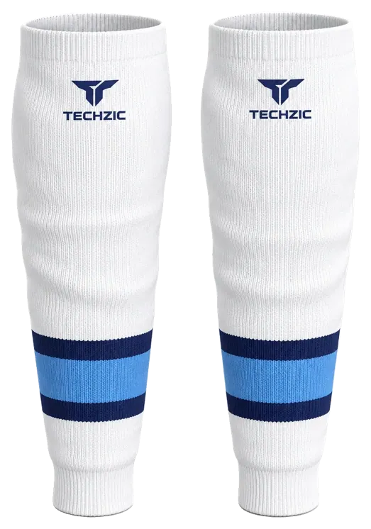 TECHZIC Knit Hockey Socks - K630-000 in White / Navy / Sky Blue