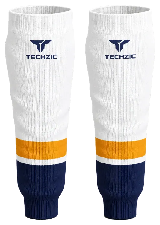 TECHZIC Knit Hockey Socks - K630-000 in White / Gold / Navy