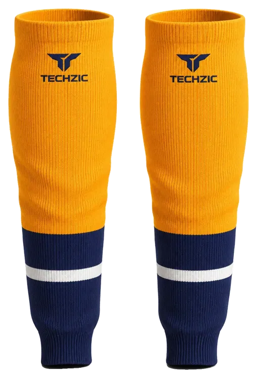 TECHZIC Knit Hockey Socks - K630-000 in Gold / Navy / White