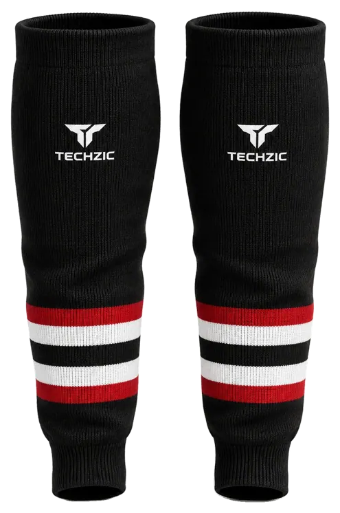 TECHZIC Knit Hockey Socks - K630-000 in Black / Red / White · Design 3