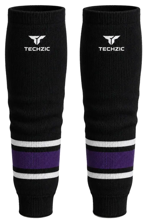 TECHZIC Knit Hockey Socks - K630-000 in Black / White / Purple