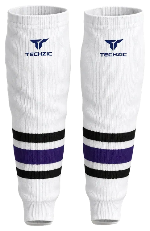 TECHZIC Knit Hockey Socks - K630-000 in White / Black / Purple