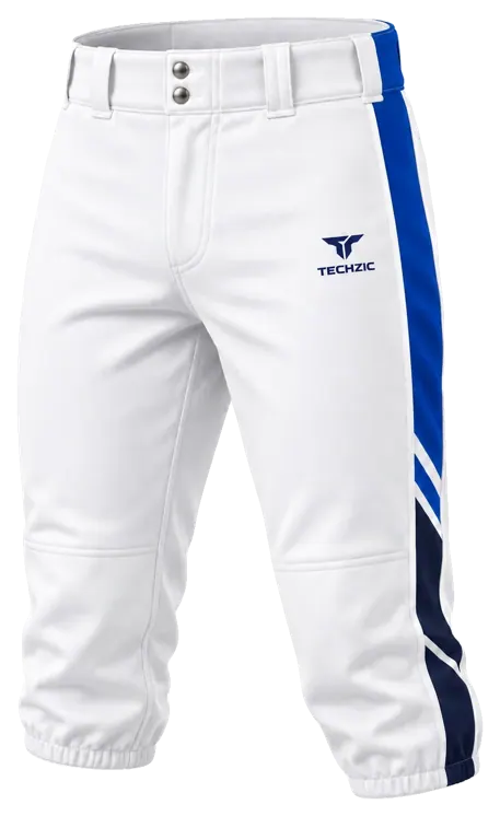 TECHZIC Tapered Knicker Baseball Pants in White / Royal Blue / Navy
