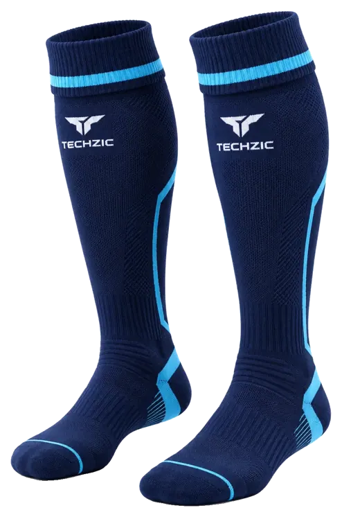 TZ-SC01 Technical Football Socks - Black in Navy / Cyan