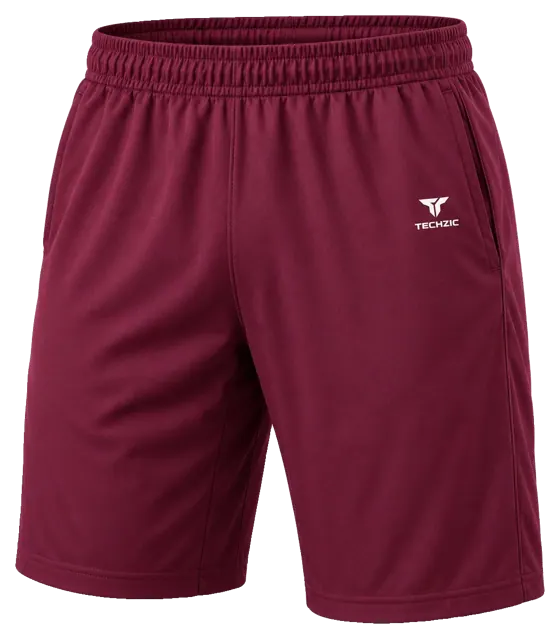 TECHZIC 9-inch Pocket Performance Shorts in Maroon