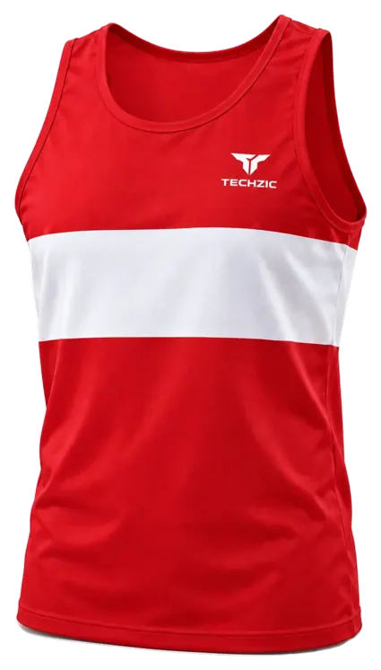 TECHZIC Chest-Band Track Singlet in Red / White