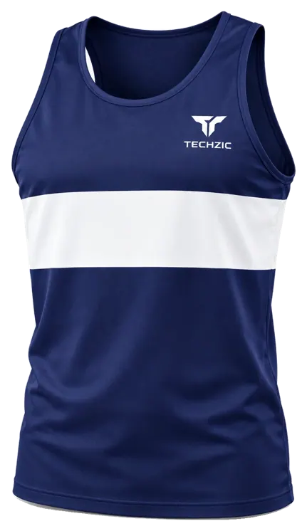 TECHZIC Chest-Band Track Singlet in Navy / White