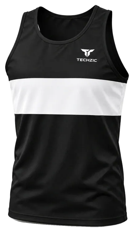 TECHZIC Chest-Band Track Singlet in Black / White