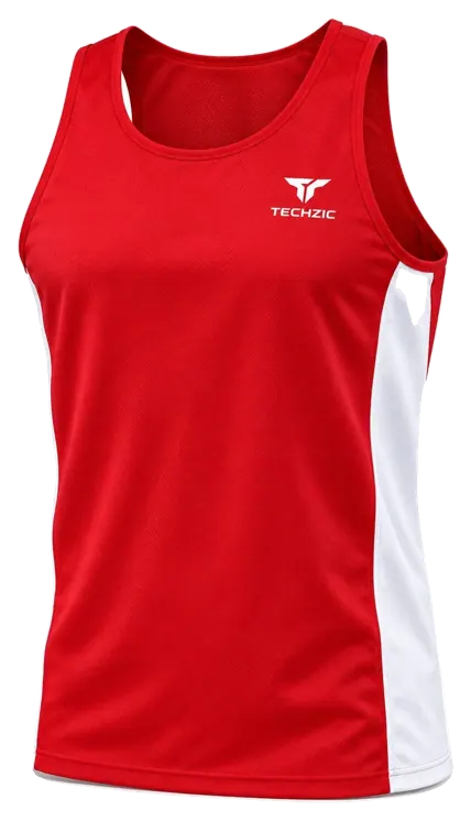 TECHZIC Side-Panel Track Singlet in Red / White
