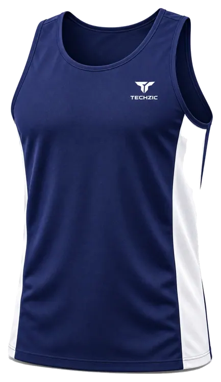 TECHZIC Side-Panel Track Singlet in Navy / White