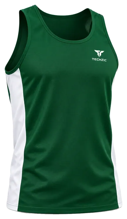 TECHZIC Side-Panel Track Singlet in Dark Green / White