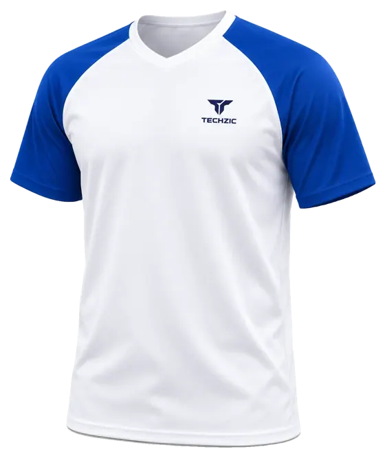 TECHZIC Contrast Raglan Performance Tee in White / Royal