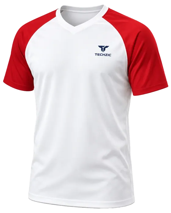 TECHZIC Contrast Raglan Performance Tee in White / Red