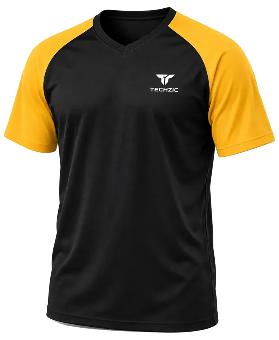 TECHZIC Contrast Raglan Performance Tee in Black / Gold