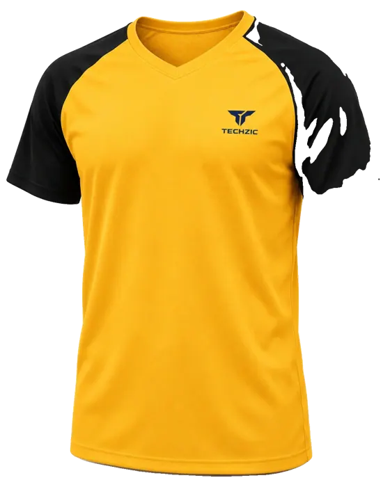 TECHZIC Contrast Raglan Performance Tee in Gold / Black