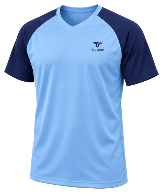 TECHZIC Contrast Raglan Performance Tee in Sky / Navy