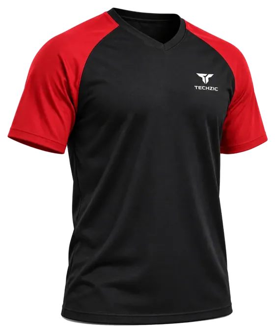 TECHZIC Contrast Raglan Performance Tee in Black / Red