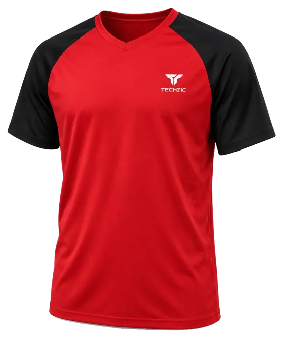 TECHZIC Contrast Raglan Performance Tee in Red / Black