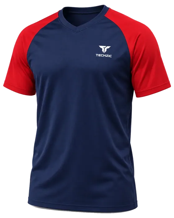 TECHZIC Contrast Raglan Performance Tee in Navy / Red