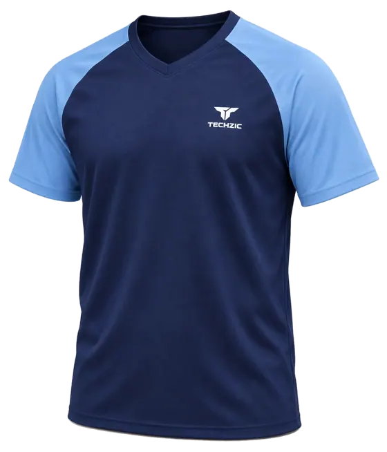TECHZIC Contrast Raglan Performance Tee in Navy / Sky