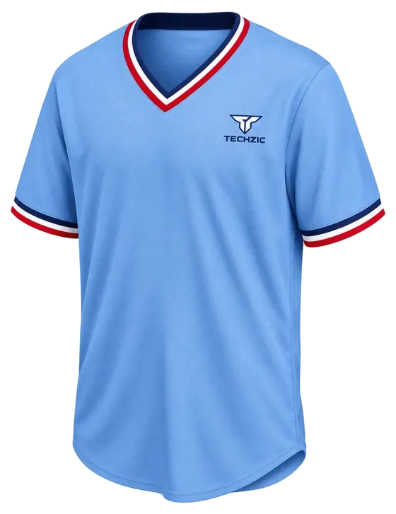 TECHZIC Tricolour V-Neck Baseball Jersey - Powder Blue / Red / Navy